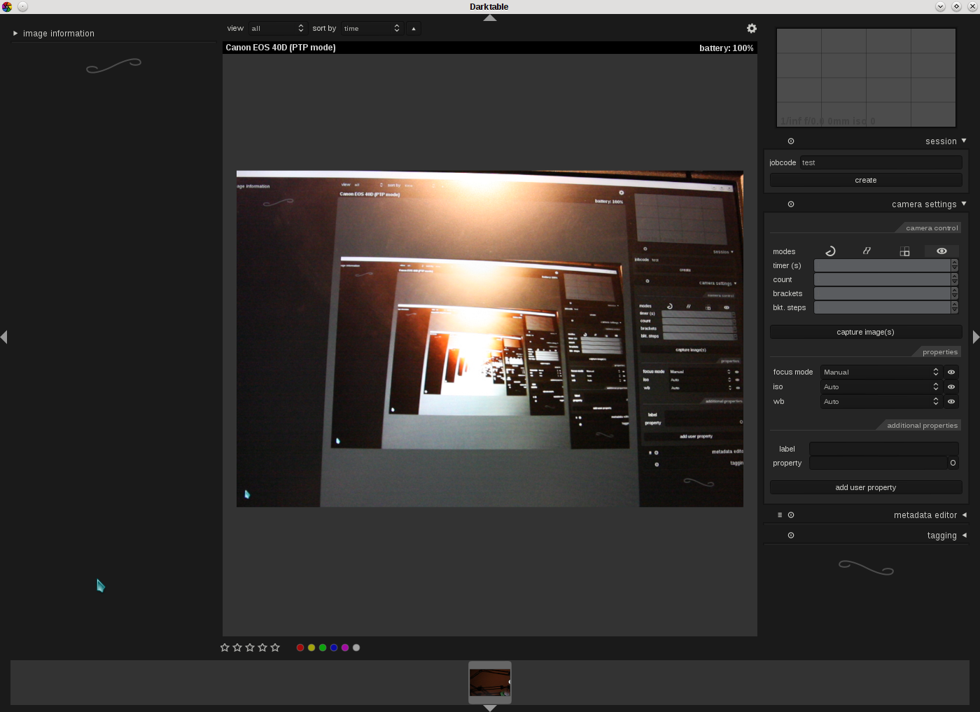 screen shot of live view in darktable