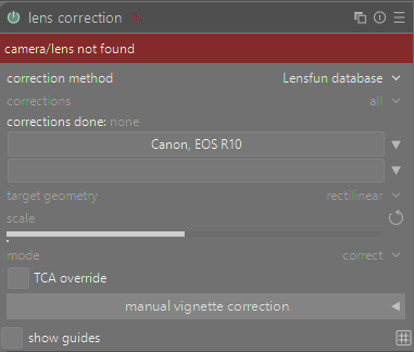 Lens correction settings